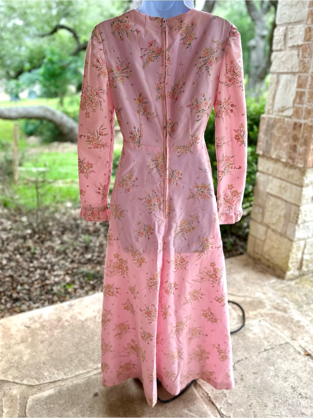 STUNNING Handmade Cottagecore Vintage Pink Floral Long Sleeve Maxi Dress - Picture 11 of 16